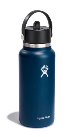 Thermosfles Hydro Flask Wide Mouth Flex Straw Cap Indigo 946 Ml -Buitenkampeer Winkel 3 w32bfs464 indigo angled