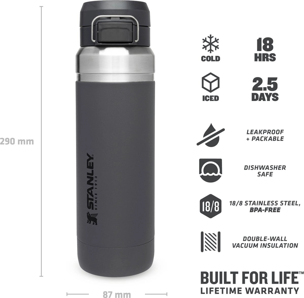 Thermosbeker Stanley The Quick Flip Charcoal 1,06L 7 Thermosbeker Stanley The Quick Flip Charcoal 1,06L - Afbeelding 5